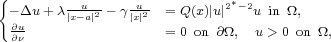 {-Δu + λ--u-2 - γ-u2 = Q(x)|u|2*-2u in Ω,
 ∂u     |x-a|    |x|
 ∂ν                  = 0 on ∂Ω, u> 0 on Ω,
     